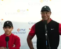 Tiger Woods and son Charlie share the lead at PNC Championship