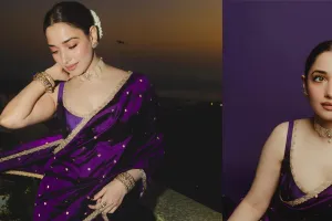 Tamannaah Sets the Night on Fire in Purple Saree!